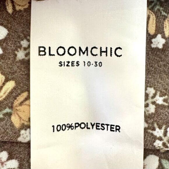 Bloomchic Prairie Dress Sz 22-24 Brown Floral Flutter Long Sleeve Ruffle Hem - Picture 13 of 14